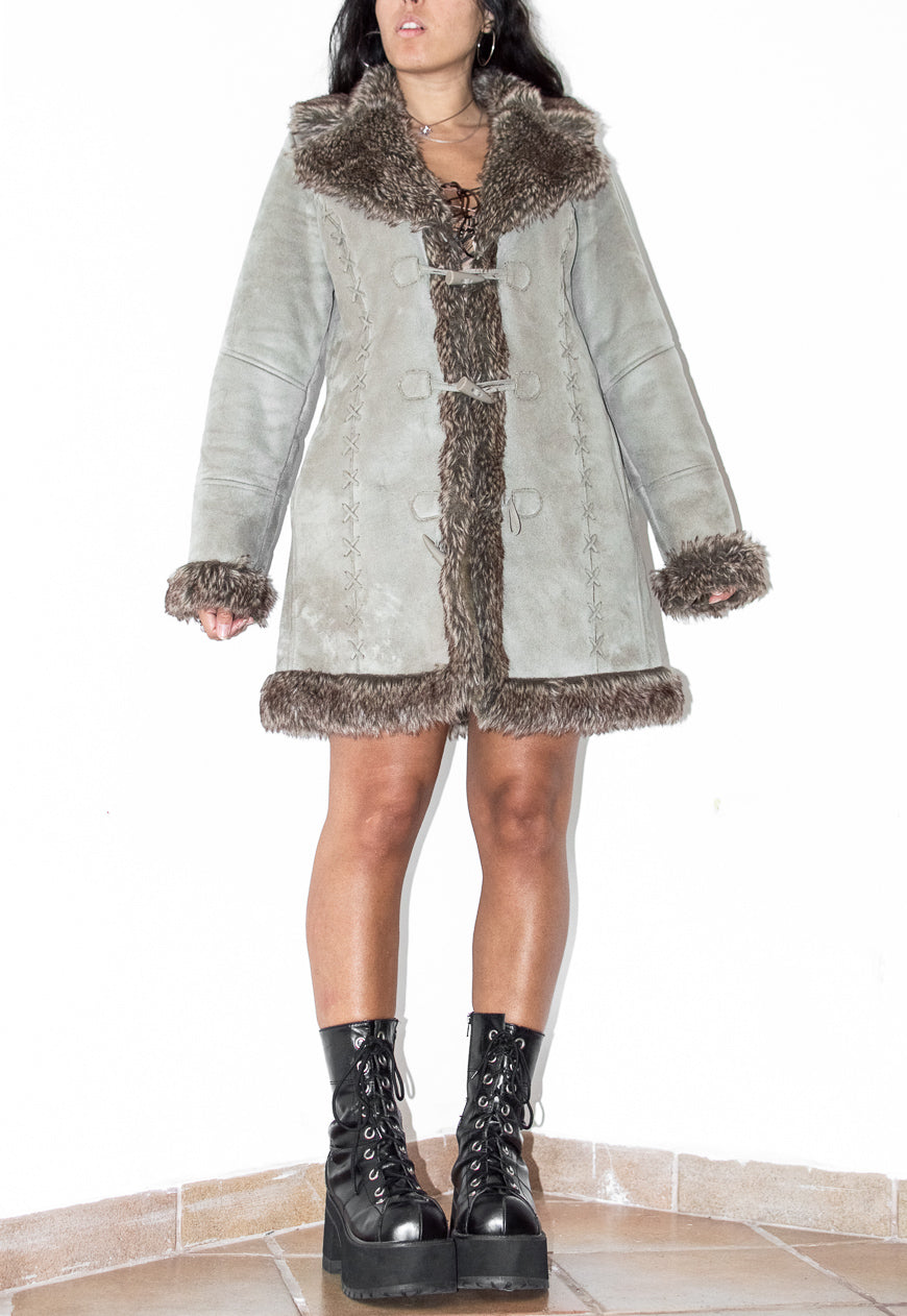 Vintage Beige Short Fur Trim Coat