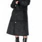 Vintage Black Long Faux Suede Fur Trim Coat