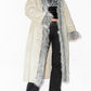 Y2k Long Beige and Grey Fur Trim Afghan Coat