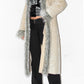 Y2k Long Beige and Grey Fur Trim Afghan Coat