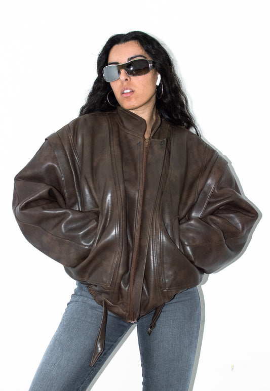 Vintage Heavy Faux Leather Bomber Jacket