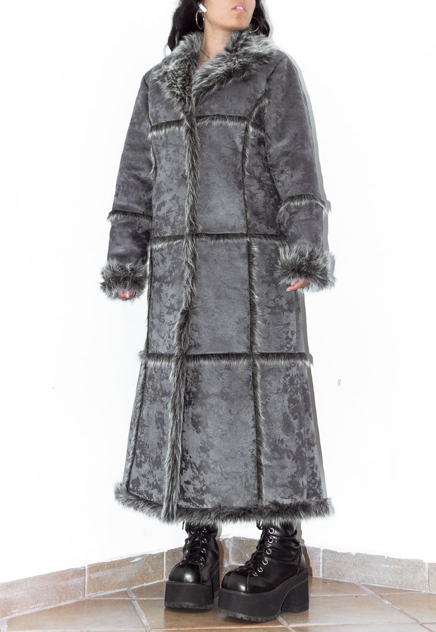 Vintage Faux Fur Patchwork Long Afghan Coat