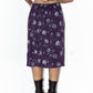 Goth Elastic Waist Purple Flower Midi Skirt
