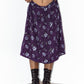Goth Elastic Waist Purple Flower Midi Skirt
