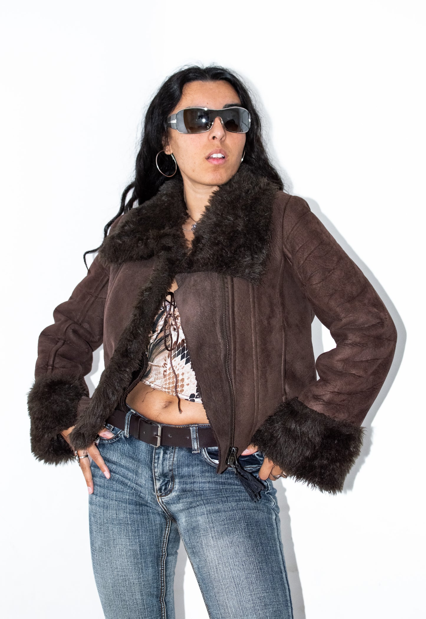 Y2k Vintage Short Brown Faux Fur Jacket