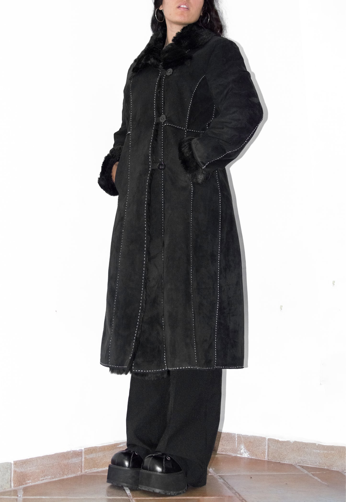 Vintage Black Faux Fur Long Afghan Coat
