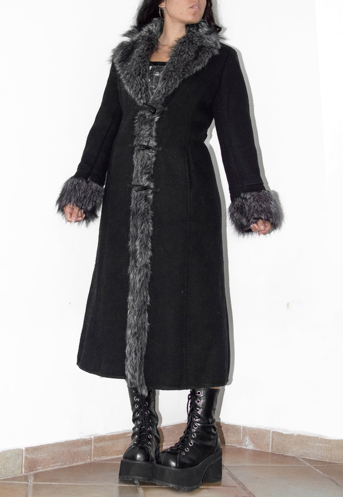 Vintage Black Faux Fur Afghan Overcoat
