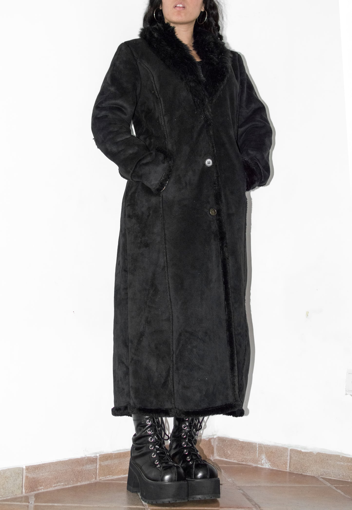 Y2k Full Length Vintage Black Fur Coat