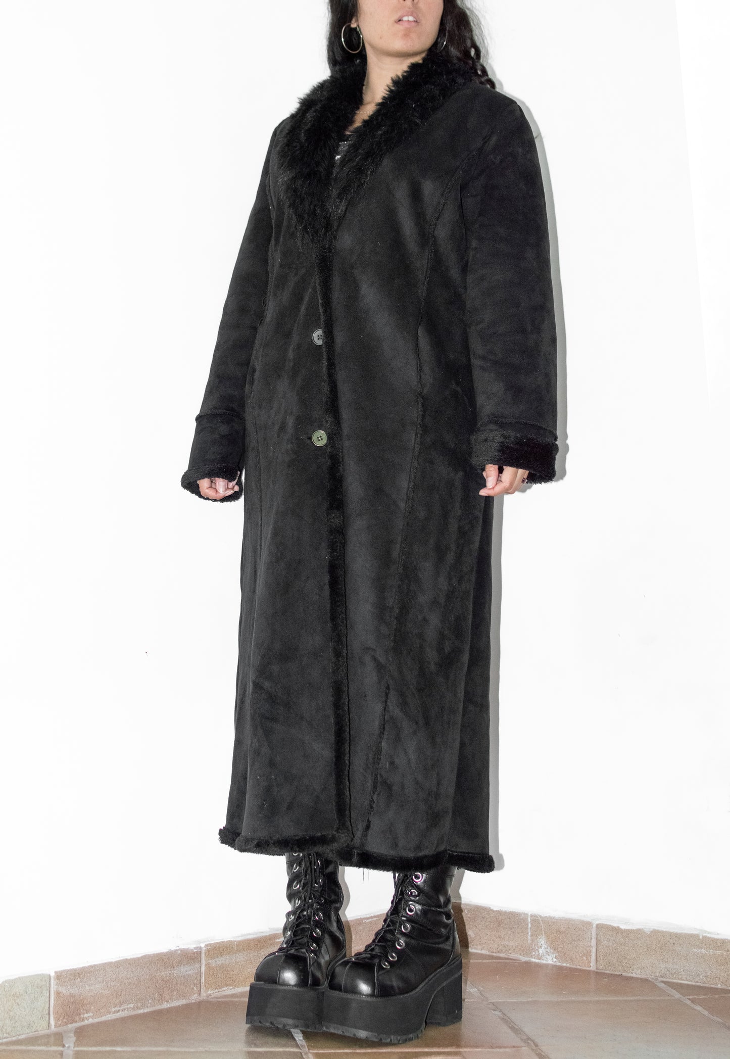 Y2k Full Length Vintage Black Fur Coat
