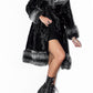 Vintage Black Grey Faux Fur Trim Empire Waist Coat