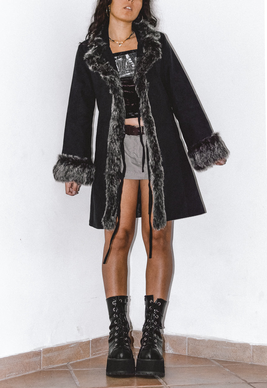 Y2k Faux Fur Lightweight Black Penny Lane Coat