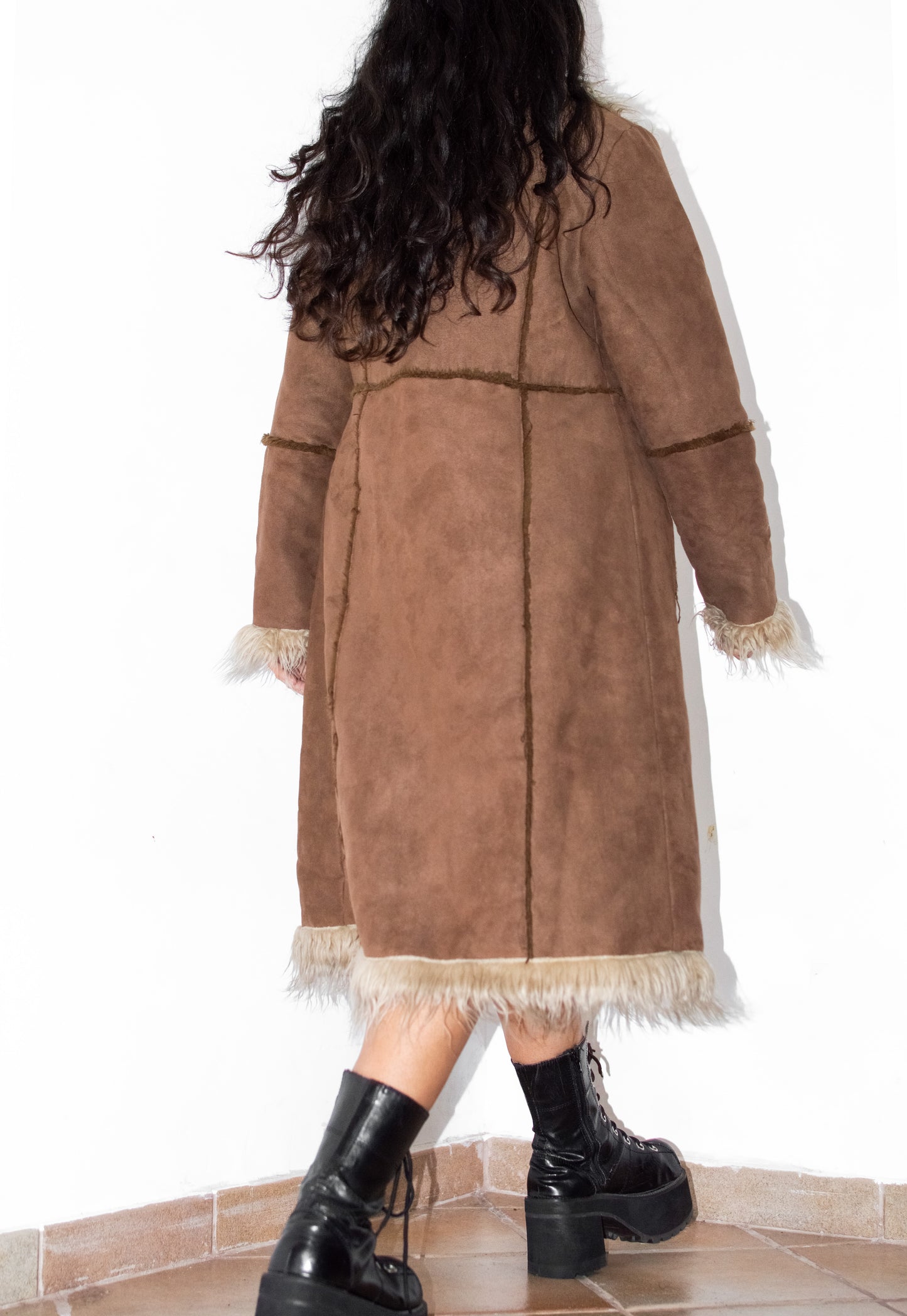 Y2k Vintage Fluffy Brown Faux Fur Trim Coat