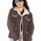 Vintage Brown Pig Leather Short Faux Fur Lined Jacket