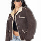Vintage Brown Pig Leather Short Faux Fur Lined Jacket