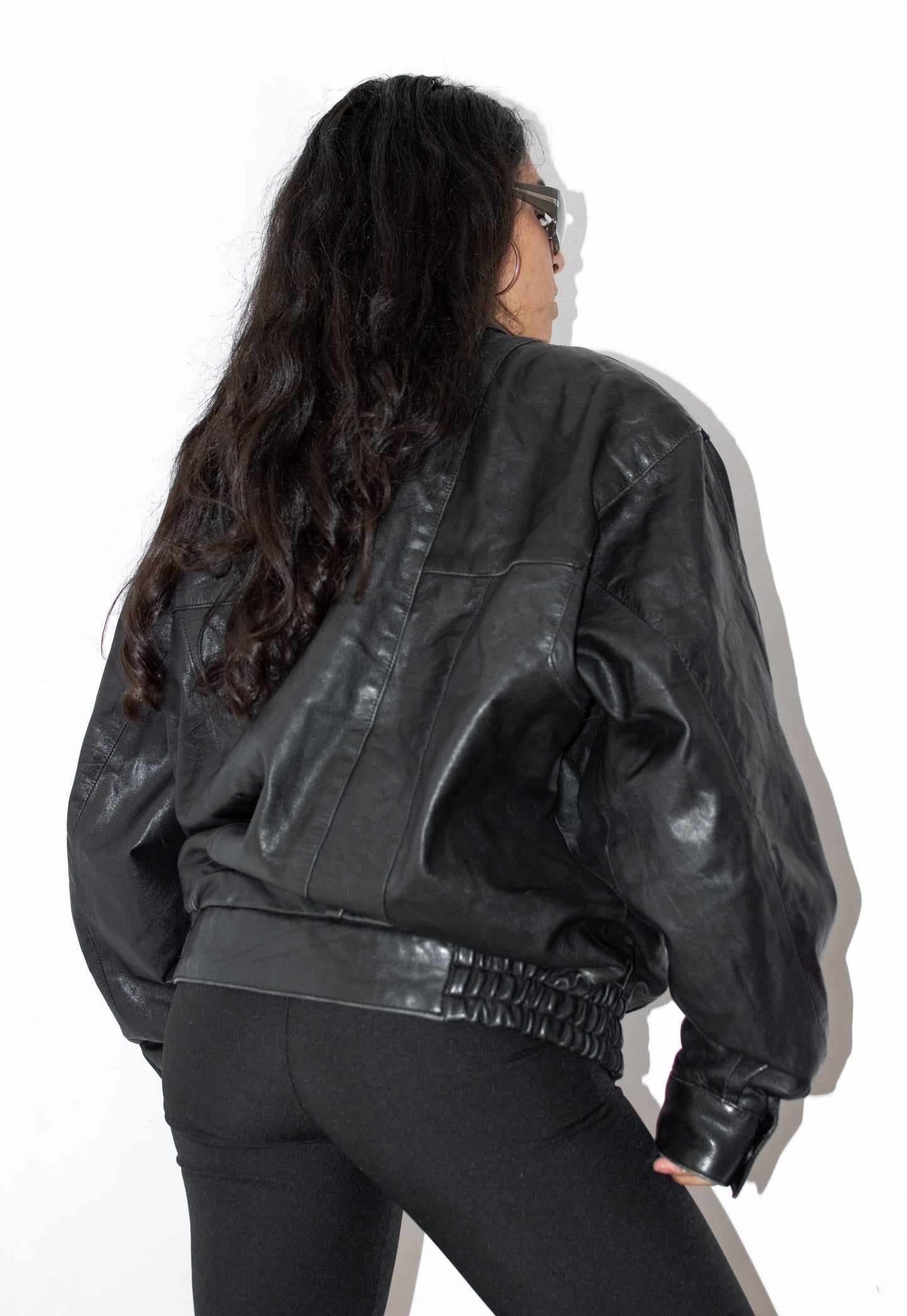 90s Oversize Genuine Leather Bomber Jacket