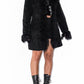 Vintage 90s Black Leather Belted Fur Trim Coat