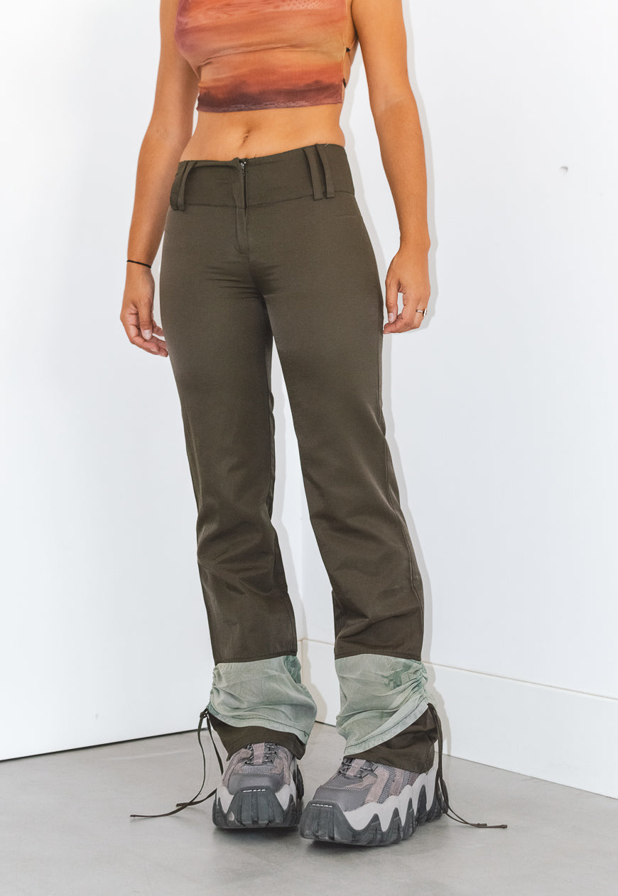 Vintage Y2K Ruched Straight Leg Trousers in Khaki