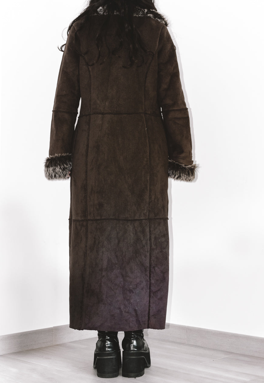 Vintage longline Faux Fur Trim Afghan Coat