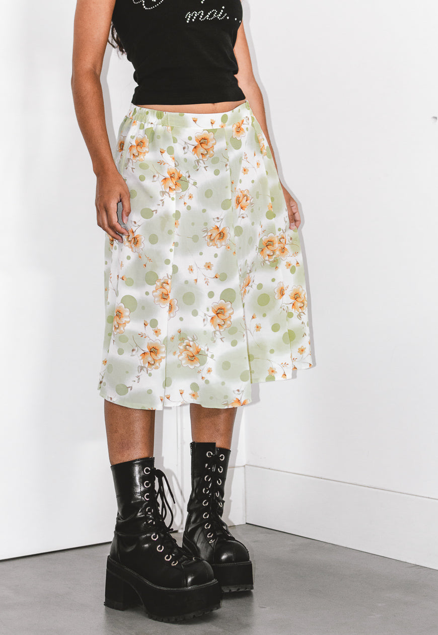 Vintage 90s Patterned Floral Midi Skirt