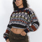 Vintage 90s Chunky Colourful Patterned Crop Jumper