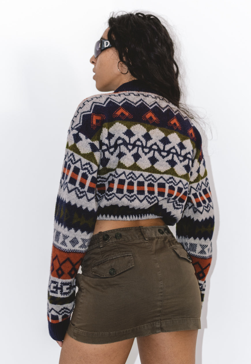 Vintage 90s Chunky Colourful Patterned Crop Jumper