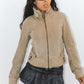 Vintage Y2K Beige Zipped Through Real Leather Jacket