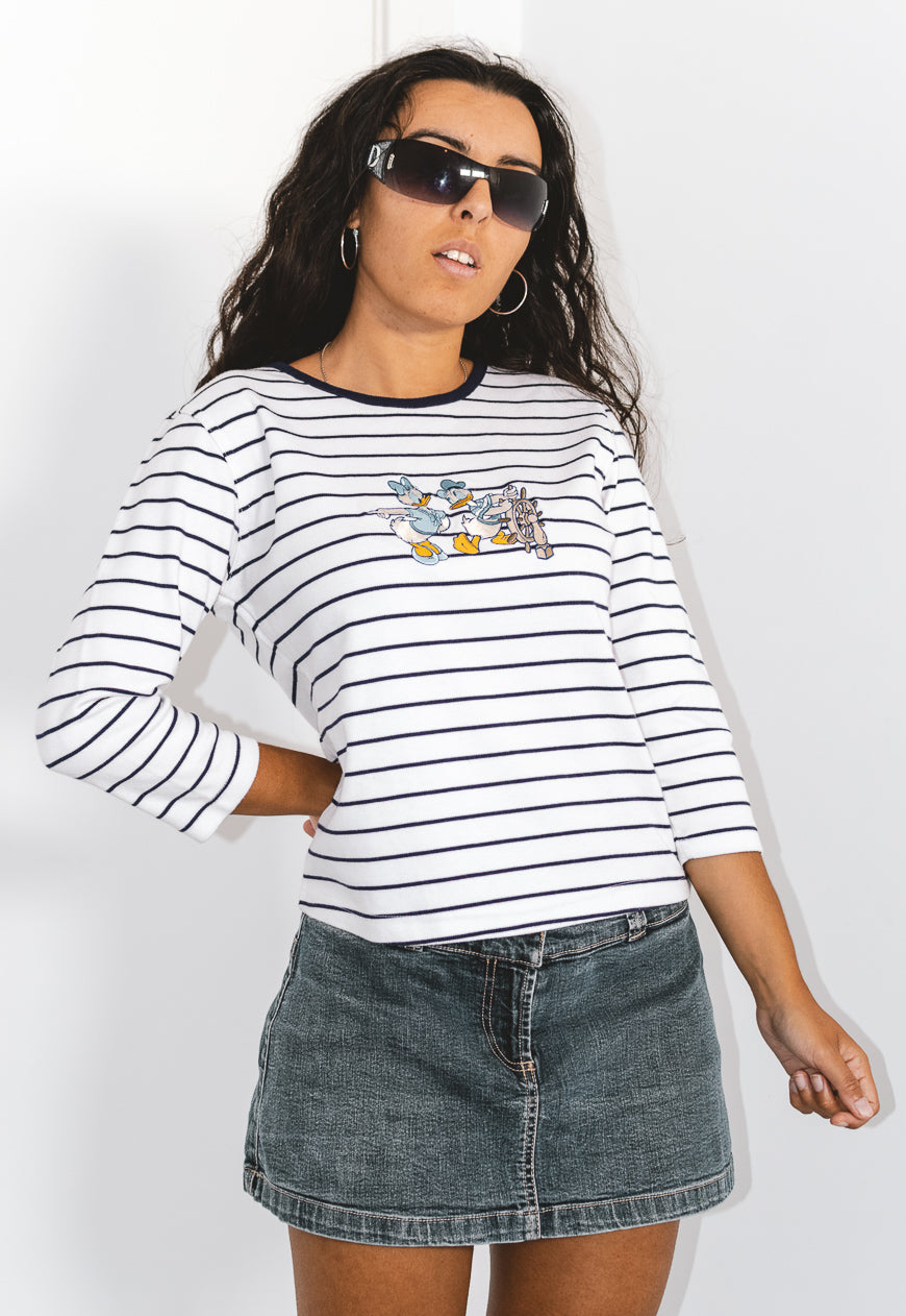 Vintage 90s Disney Striped Embroidered T-shirt