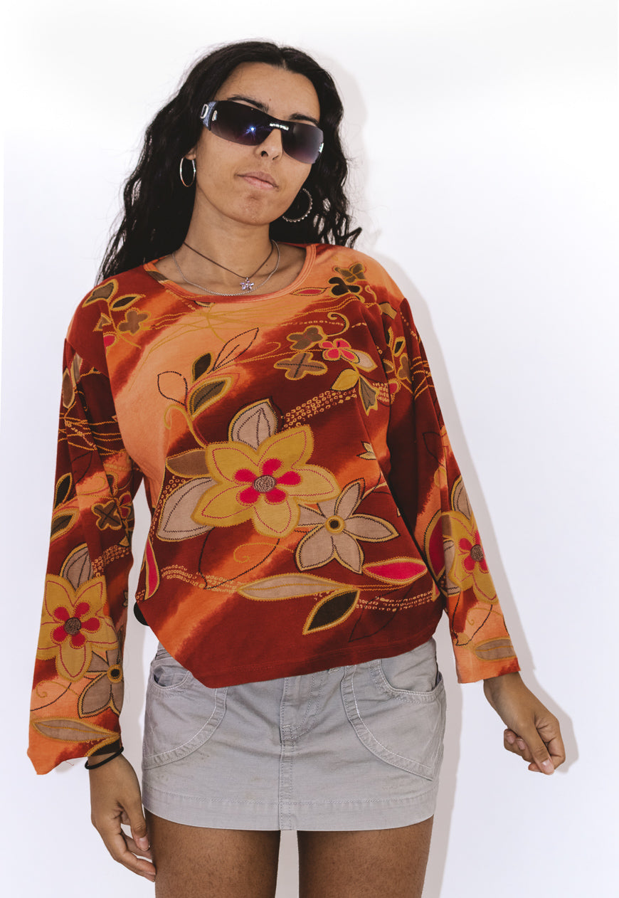 Vintage Long Sleeves Graphic Floral Tshirt