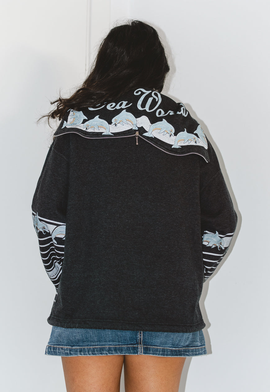 Vintage 90s Sea Animals Printed Graphic Hooded Sweatshirt