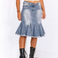 y2k Bleached Pleated Midi Denim Skirt