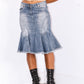 y2k Bleached Pleated Midi Denim Skirt