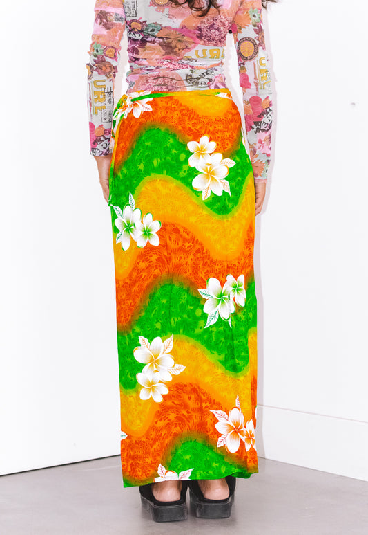 Vintage 90s Hawaiian Floral Wrapped Long Skirt