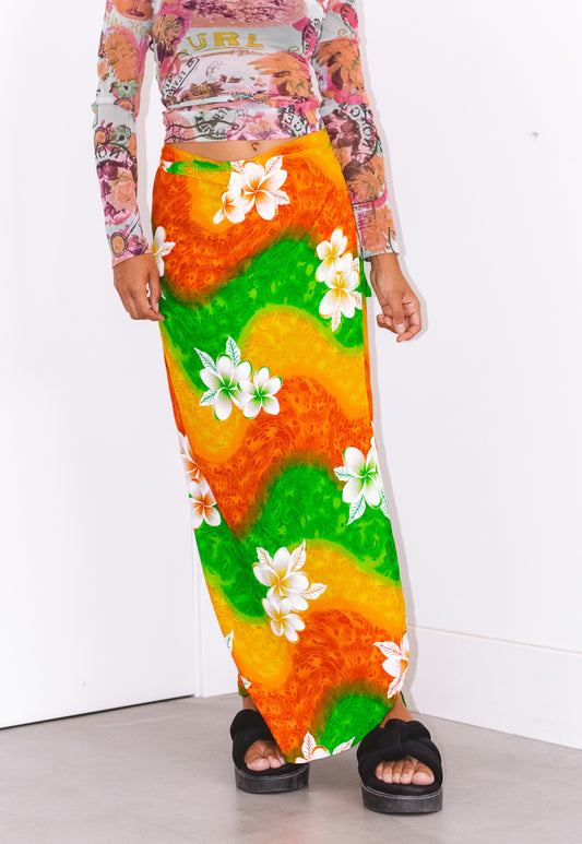 Vintage 90s Hawaiian Floral Wrapped Long Skirt