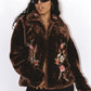 Vintage Y2K Embroidered Brown Faux Fur Jacket