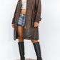 Y2k Real Leather Vintage Long Jacket in Brown
