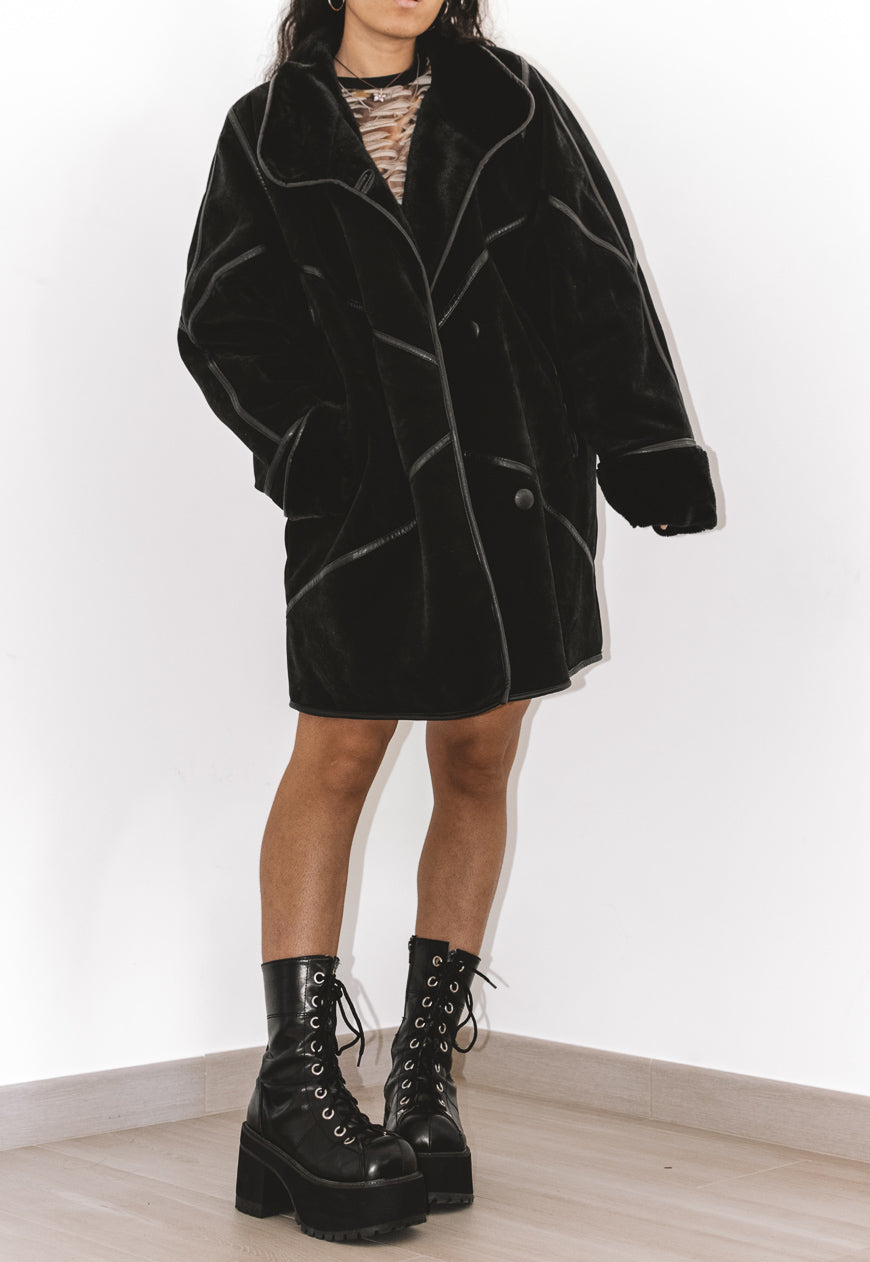 Vintage 90s Patchwork Coat with Faux Fur