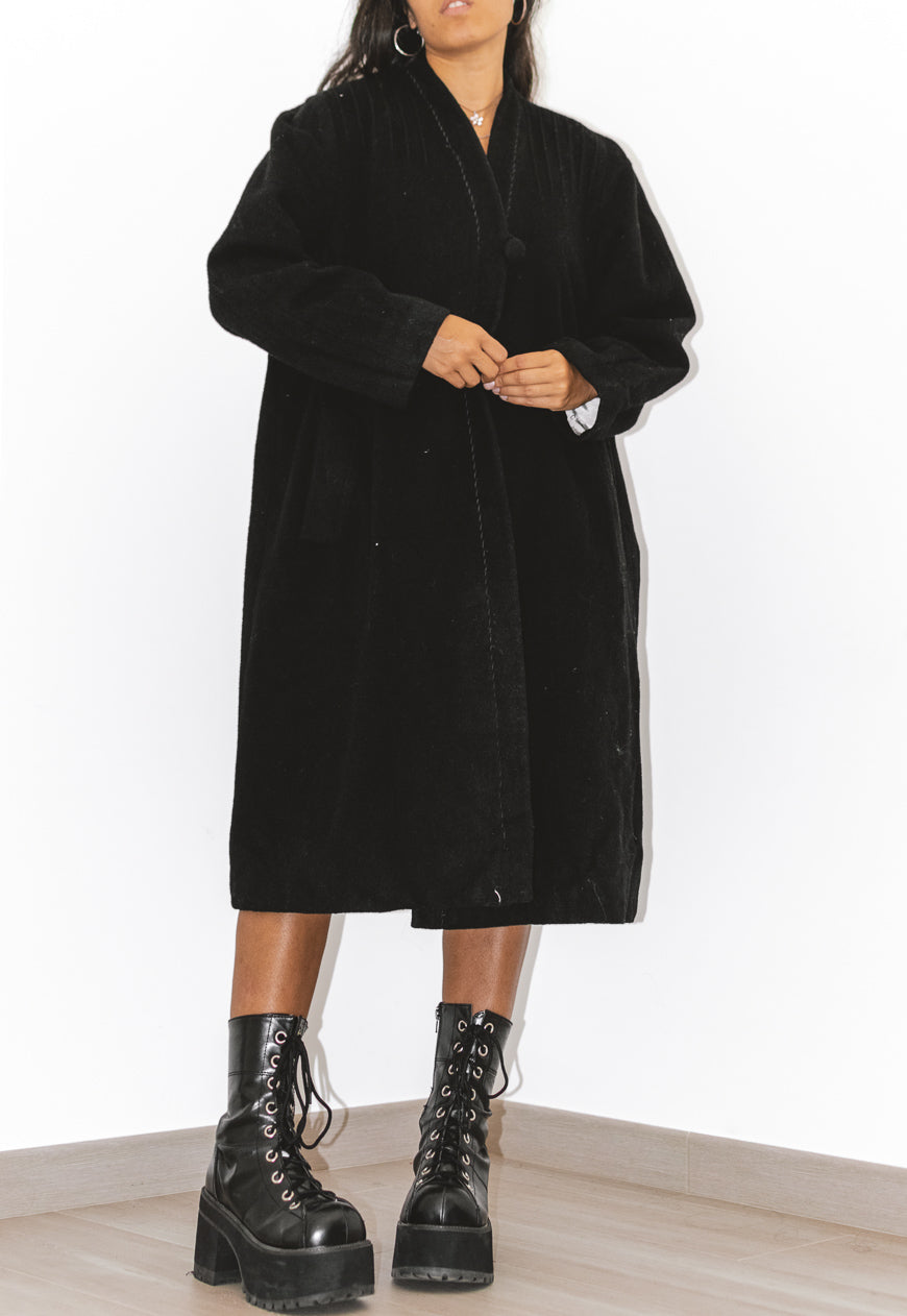 Vintage 90s Black Long Wool Coat