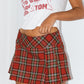 Vintage grunge check print low waist pleated skirt
