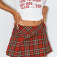 Vintage grunge check print low waist pleated skirt