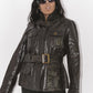 Y2k Zip Up Vintage Leather High Neck Jacket in Brown