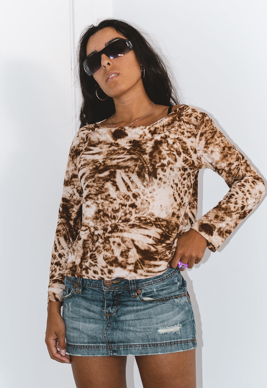 Leopard Printed Long Sleeves Y2k T-shirt