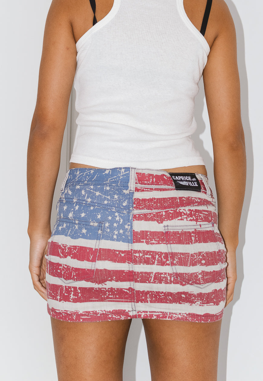 Y2k Low Waist USA Flag Mini Denim Skirt