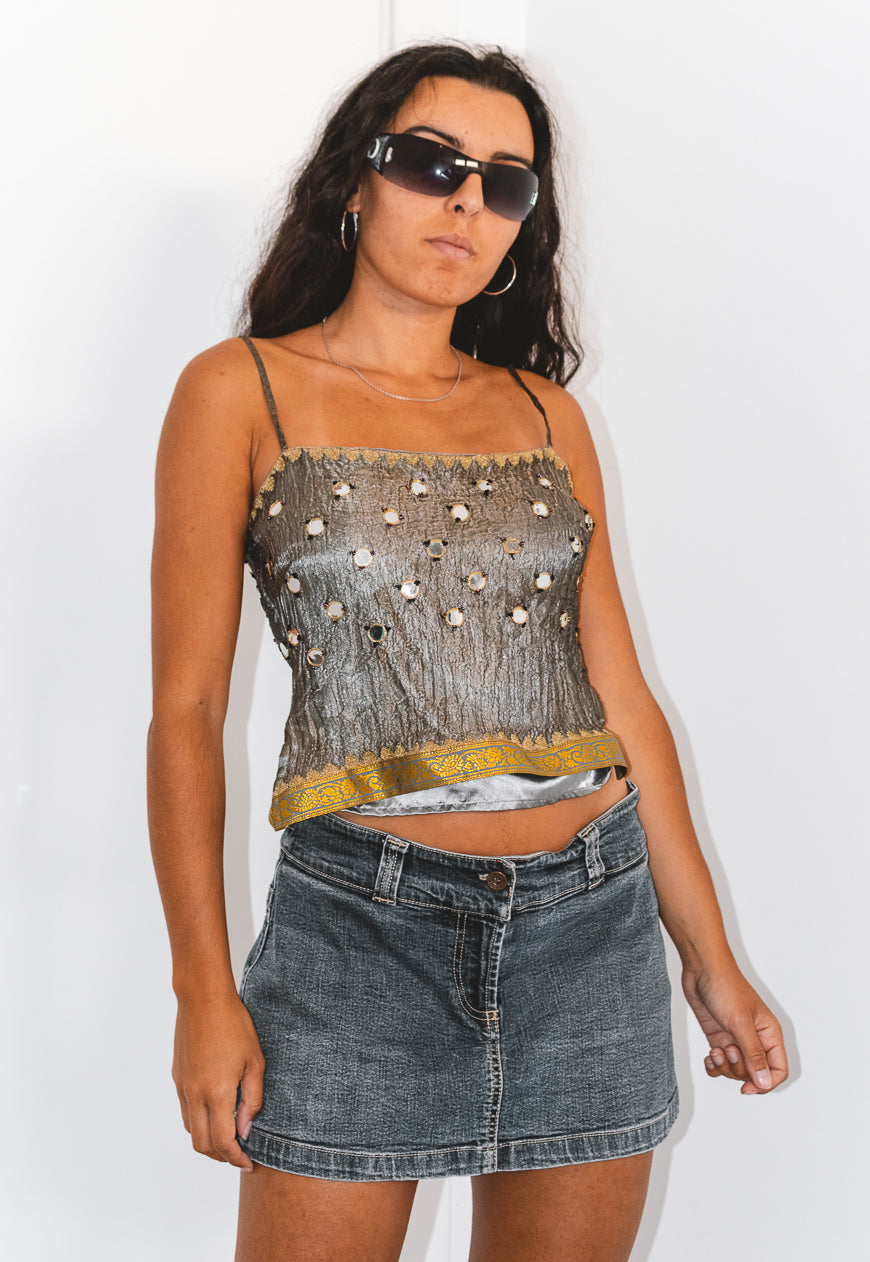 Vintage 90s Embroidered Cami Top in Grey