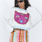 90s Inspired Space Cat Sequined Crop Sweatshirt