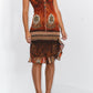 Vintage Paisley y2k Mesh Hem Dress In Brown