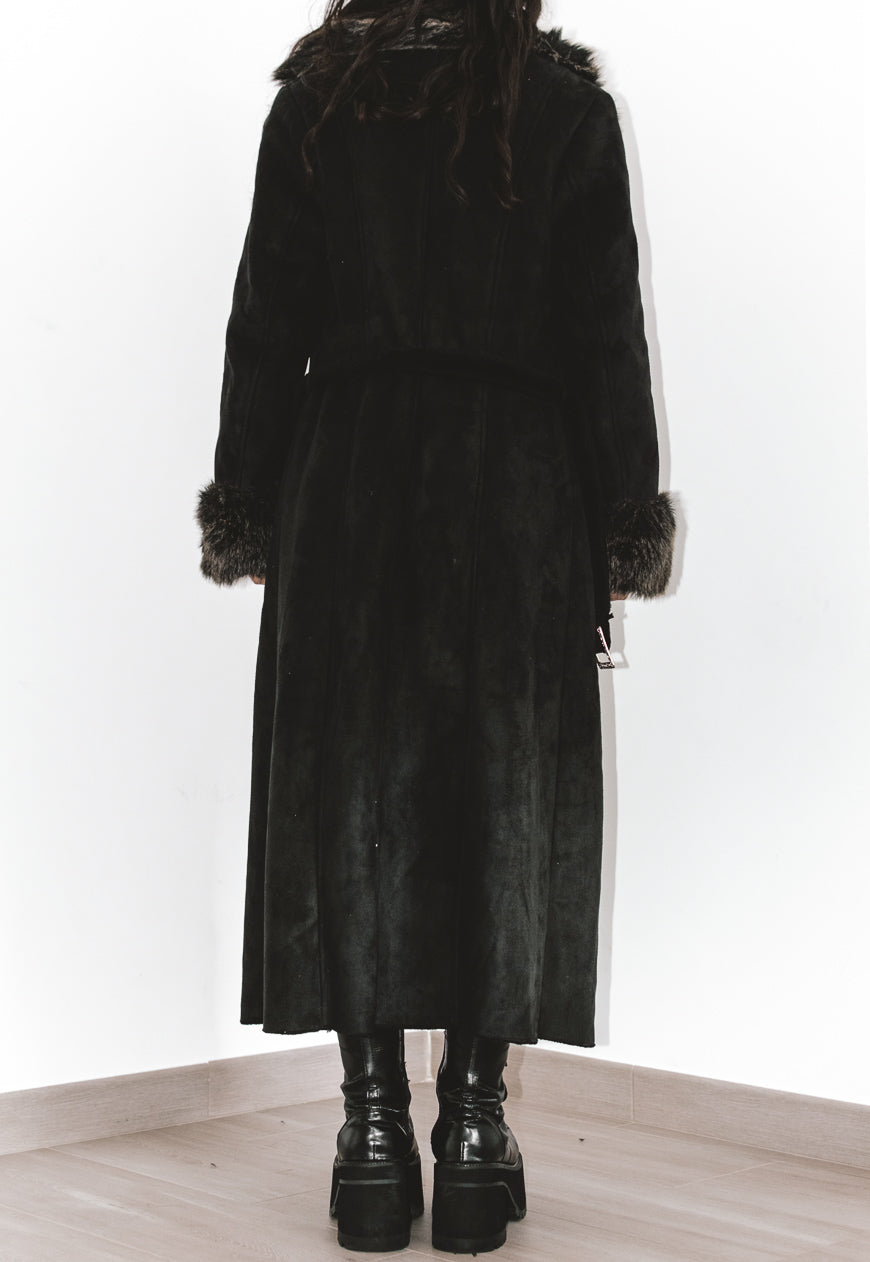 Vintage Belted Longline Black Afghan Coat