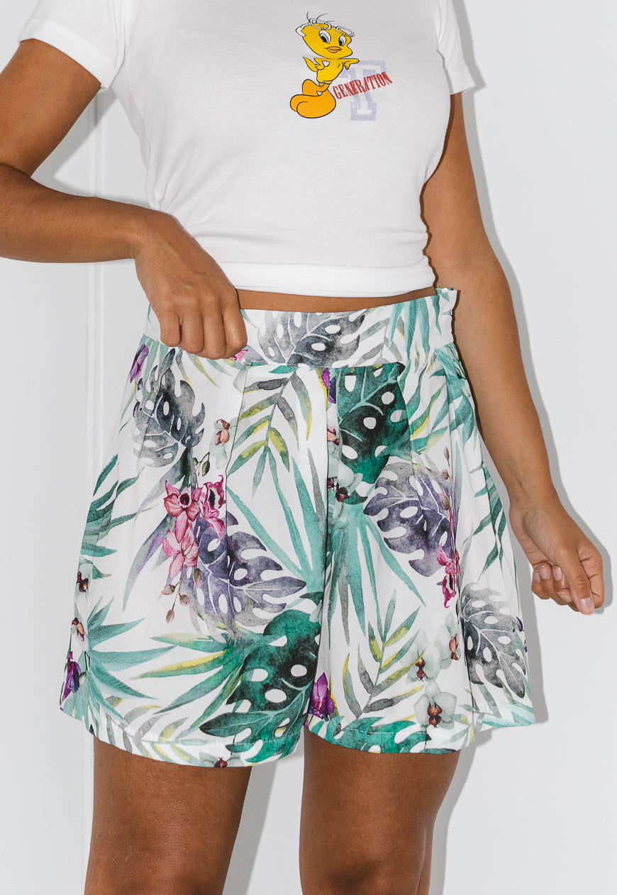 High waisted short in tropical print