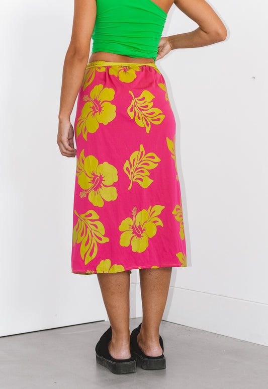 Vintage 00s Hibiscus Flower print Wrap Midi Skirt