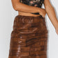 Vintage 90s Patchwork Leather knee length Skirt in Brown