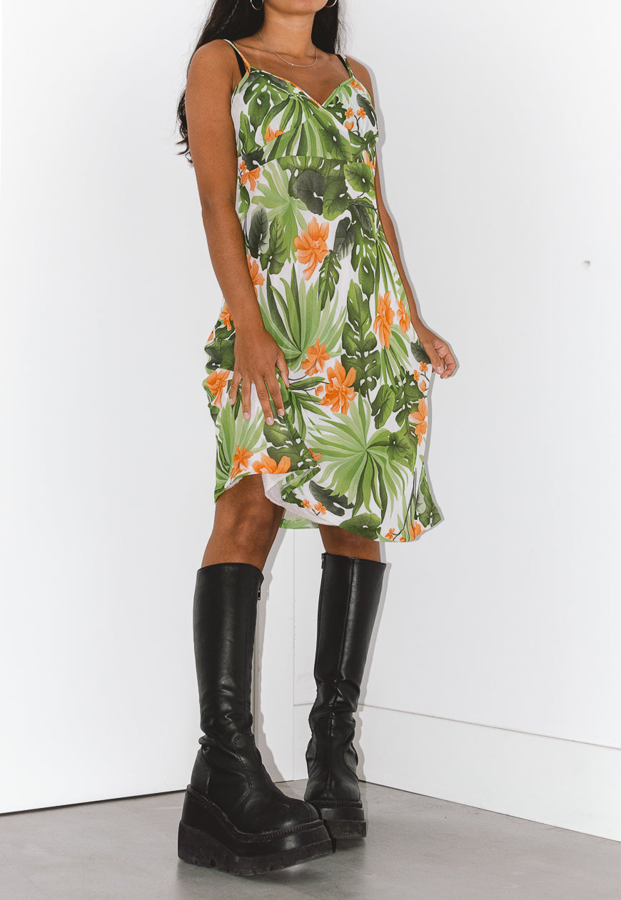 Tropical Print Knee Length Vintage Dress
